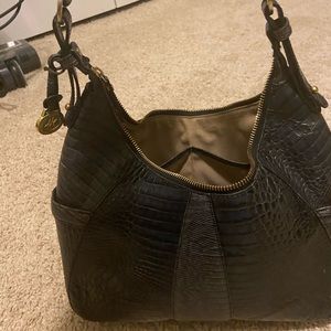 BRAHMIN HANDBAG CROC LEATHER Black PURSE